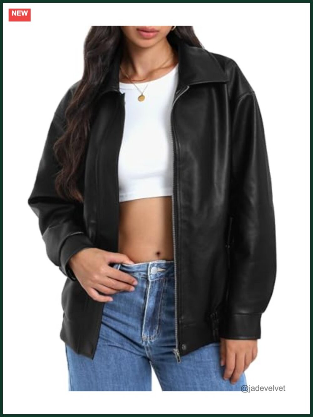 Faux Leather Jacket Oversized Motorcycle Zipper Moto Coat